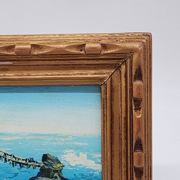 Signed Original Oil on Board Painting Ocean Surf 5" x 7" Framed Vintage Brioni - Picture 4 of 14